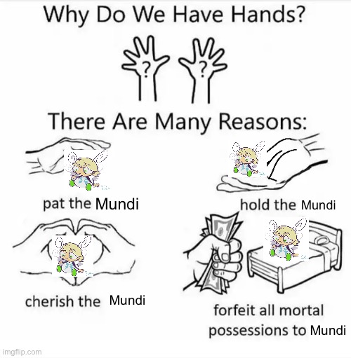 Cute | Mundi; Mundi; Mundi; Mundi | image tagged in why do we have hands all blank | made w/ Imgflip meme maker