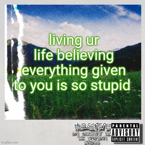 HuaSpring Temp | living ur life believing everything given to you is so stupid | image tagged in huaspring temp | made w/ Imgflip meme maker