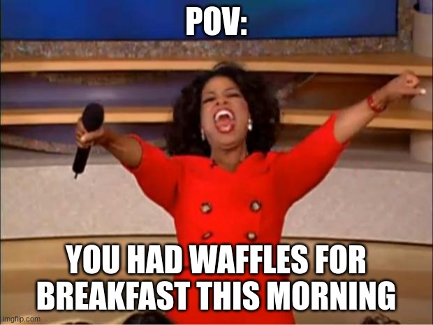 waffle | POV:; YOU HAD WAFFLES FOR BREAKFAST THIS MORNING | image tagged in memes,oprah you get a | made w/ Imgflip meme maker