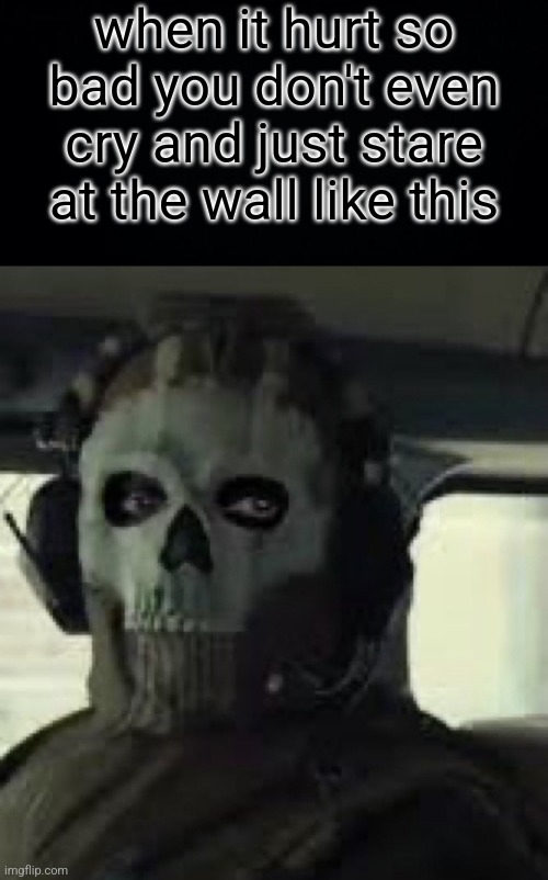 real | when it hurt so bad you don't even cry and just stare at the wall like this | image tagged in relatable,pain,ghost,call of duty,mwf2 | made w/ Imgflip meme maker