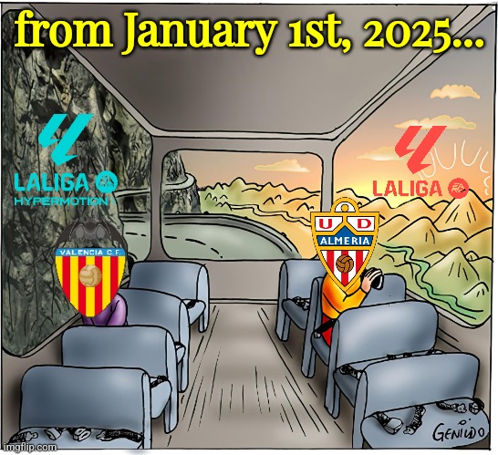 LALIGA HYPERMOTION aka Segunda Division 2024/25 - Aftermath (?) | from January 1st, 2025... | image tagged in bus,almeria,valencia,laliga,laliga 2,futbol | made w/ Imgflip meme maker