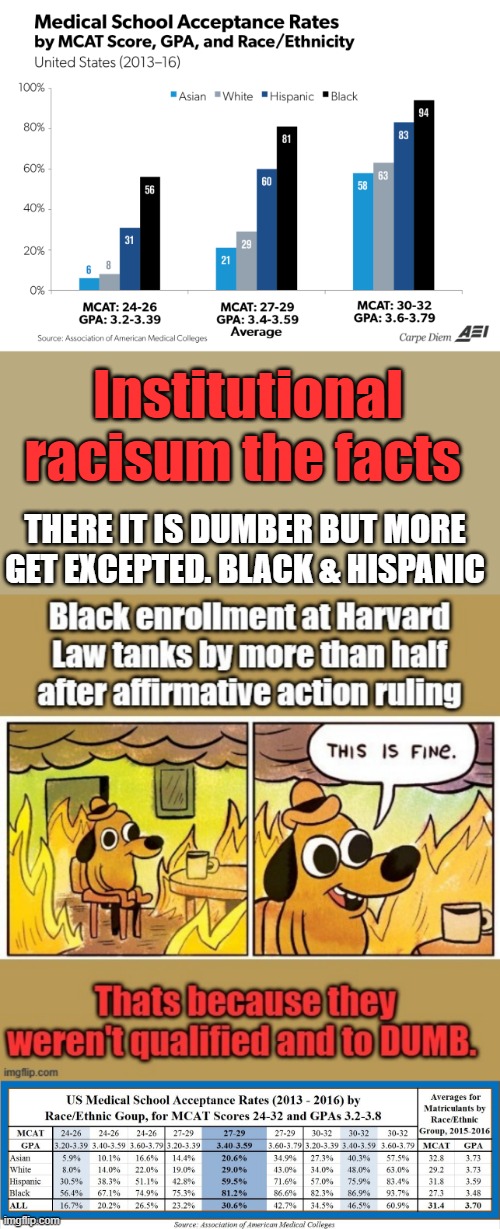 You may not like the facts but don't call facts racist, it no longer works.Read the charts come into the truth | Institutional racisum the facts; THERE IT IS DUMBER BUT MORE GET EXCEPTED. BLACK & HISPANIC | made w/ Imgflip meme maker
