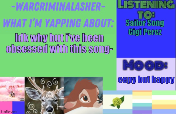 ITS DND DAY :D (I have a club at school :3) | Sailor Song
Gigi Perez; Idk why but i've been obsessed with this song-; eepy but happy | image tagged in warcriminalasher v1 | made w/ Imgflip meme maker