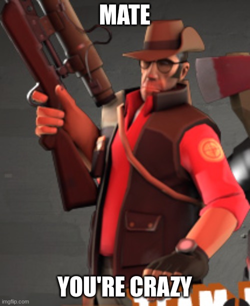 MATE YOU'RE CRAZY | image tagged in tf2 sniper | made w/ Imgflip meme maker