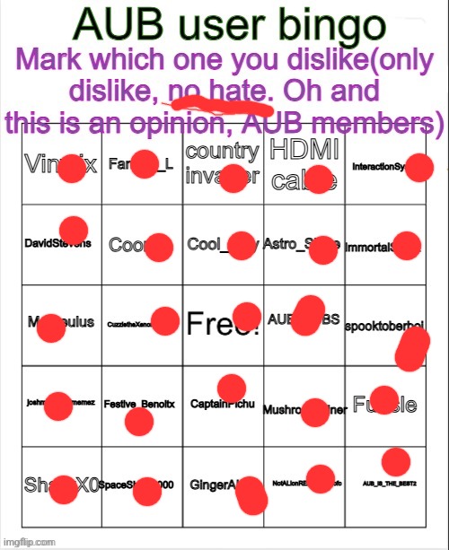 AUB user bingo | image tagged in aub user bingo | made w/ Imgflip meme maker