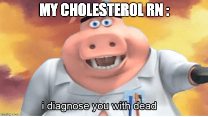 I diagnose you with dead | MY CHOLESTEROL RN : | image tagged in i diagnose you with dead | made w/ Imgflip meme maker