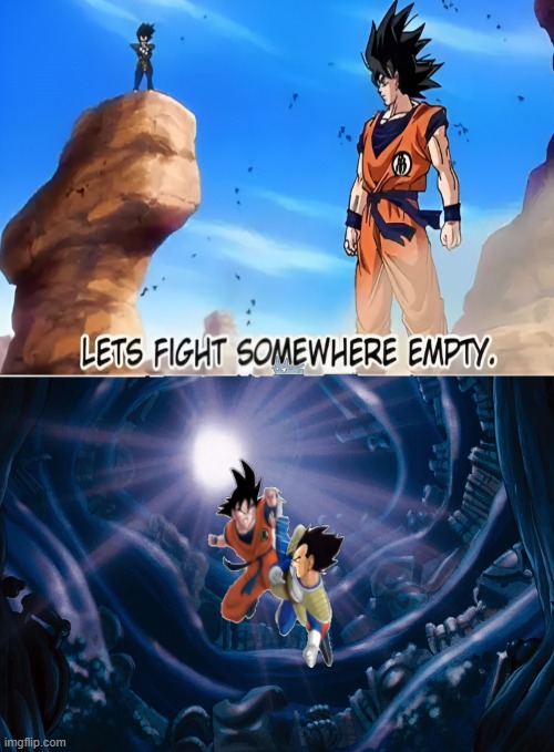 goku and vegeta fights at ariel's grotto | image tagged in dragon ball z,the little mermaid,anime,grotto,disney,goku vs vegeta | made w/ Imgflip meme maker