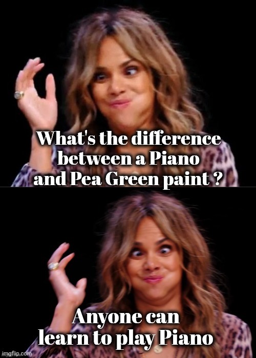 Lovely Halle Berry | What's the difference between a Piano and Pea Green paint ? Anyone can learn to play Piano | image tagged in lovely halle berry | made w/ Imgflip meme maker