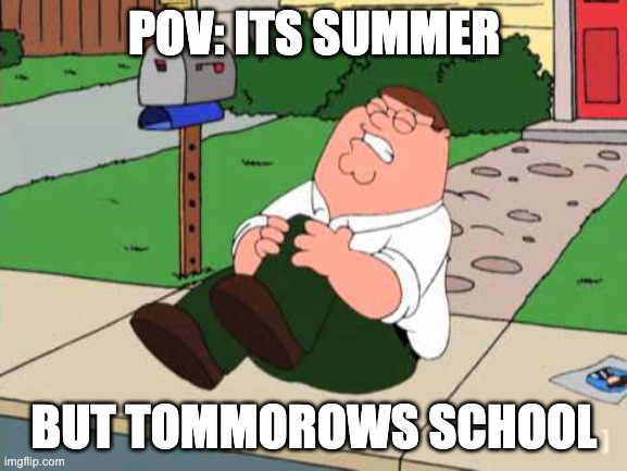 peter hurting his knee | POV: ITS SUMMER; BUT TOMMOROWS SCHOOL | image tagged in peter hurting his knee | made w/ Imgflip meme maker