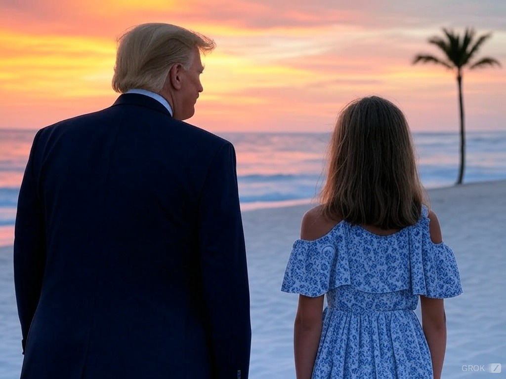 High Quality Donald Trump girl sunset island beach JPP Blank Meme Template