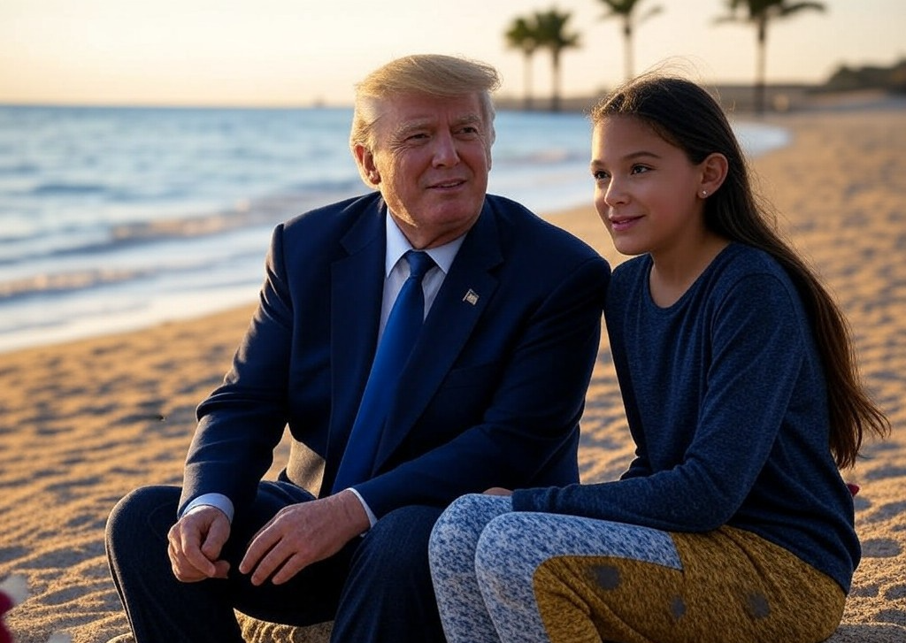 Donald Trump girl sunset island beach JPP Blank Meme Template