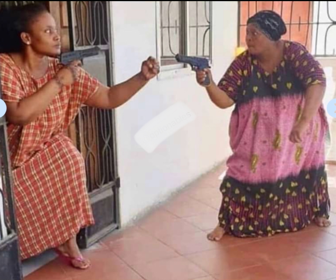 Two old women pointing guns Blank Meme Template