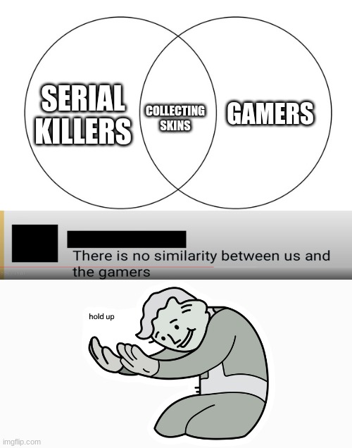 Something ain't right... | GAMERS; SERIAL KILLERS; COLLECTING SKINS | image tagged in venn diagram | made w/ Imgflip meme maker