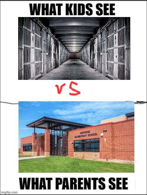 what kids see vs what parents see | image tagged in what kids see vs what parents see,school,kids,prison,ice cream | made w/ Imgflip meme maker