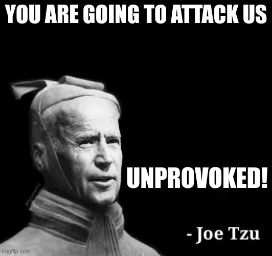 Joe Tzu box | YOU ARE GOING TO ATTACK US; UNPROVOKED! | image tagged in joe tzu box | made w/ Imgflip meme maker