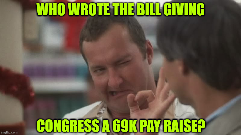 Cousin Eddie Real Nice | WHO WROTE THE BILL GIVING CONGRESS A 69K PAY RAISE? | image tagged in cousin eddie real nice | made w/ Imgflip meme maker