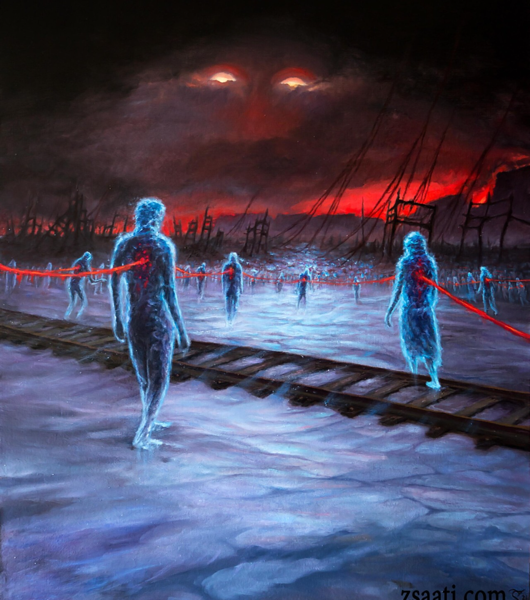 Chains of Another World. Oil on Wood Board by Zaki Saati. Blank Meme Template