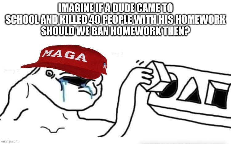 they like to come up with random scenarios that will never happen | image tagged in republicans,maga,gun control,idiots,conservatives,stop reading the tags | made w/ Imgflip meme maker