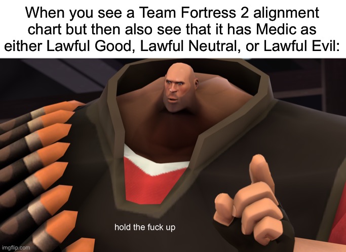 Medic can’t be Lawful because he lost his medical license | When you see a Team Fortress 2 alignment chart but then also see that it has Medic as either Lawful Good, Lawful Neutral, or Lawful Evil: | made w/ Imgflip meme maker