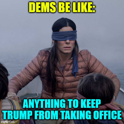 Bird Box Meme | DEMS BE LIKE: ANYTHING TO KEEP TRUMP FROM TAKING OFFICE | image tagged in memes,bird box | made w/ Imgflip meme maker