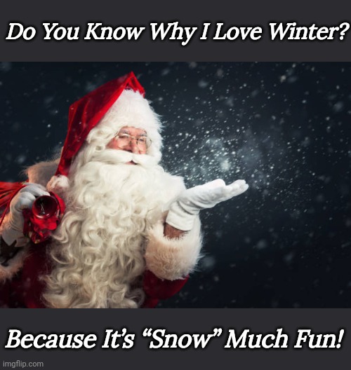 Winter Wonderland | Do You Know Why I Love Winter? Because It’s “Snow” Much Fun! | image tagged in memes,santa claus,puns,merry christmas | made w/ Imgflip meme maker