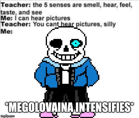 Dododo doot do do do dododo | *MEGOLOVAINA INTENSIFIES* | image tagged in you can't hear pictures,sans | made w/ Imgflip meme maker