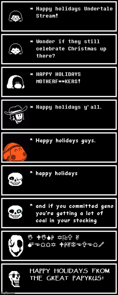 Happy holidays you guys, this stream means so much to me, heres to another year! | image tagged in happy holidays,undertale,kirby | made w/ Imgflip meme maker