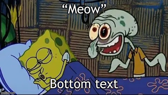 This shit getting weird | “Meow”; Bottom text | image tagged in crazy squidward | made w/ Imgflip meme maker