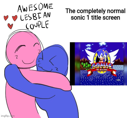 Awesome Lesbian Couple | The completely normal sonic 1 title screen | image tagged in awesome lesbian couple | made w/ Imgflip meme maker