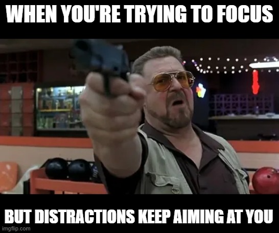 Distractions | WHEN YOU'RE TRYING TO FOCUS; BUT DISTRACTIONS KEEP AIMING AT YOU | image tagged in gun | made w/ Imgflip meme maker