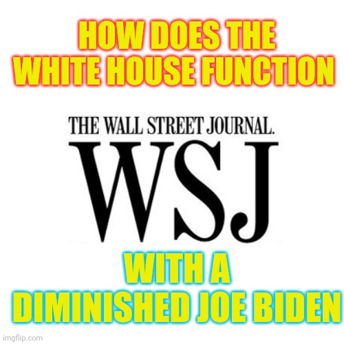 Breaking News!!! | HOW DOES THE WHITE HOUSE FUNCTION; WITH A DIMINISHED JOE BIDEN | image tagged in the wall street journal logo,4years,i have several questions,prince jesse | made w/ Imgflip meme maker