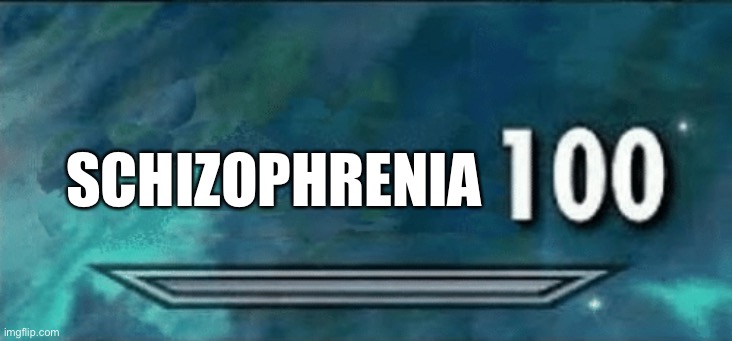 Skyrim Skill 100 Meme | SCHIZOPHRENIA | image tagged in skyrim skill 100 meme | made w/ Imgflip meme maker