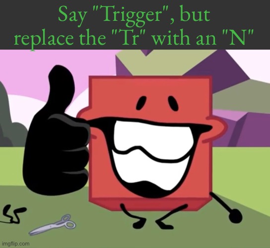 Blocky thumbs up | Say "Trigger", but replace the "Tr" with an "N" | image tagged in blocky thumbs up | made w/ Imgflip meme maker