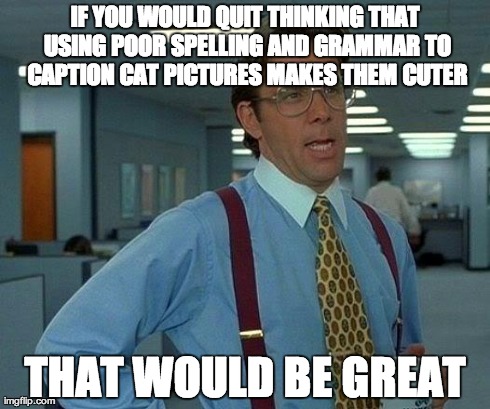 That Would Be Great Meme | IF YOU WOULD QUIT THINKING THAT USING POOR SPELLING AND GRAMMAR TO CAPTION CAT PICTURES MAKES THEM CUTER THAT WOULD BE GREAT | image tagged in memes,that would be great | made w/ Imgflip meme maker
