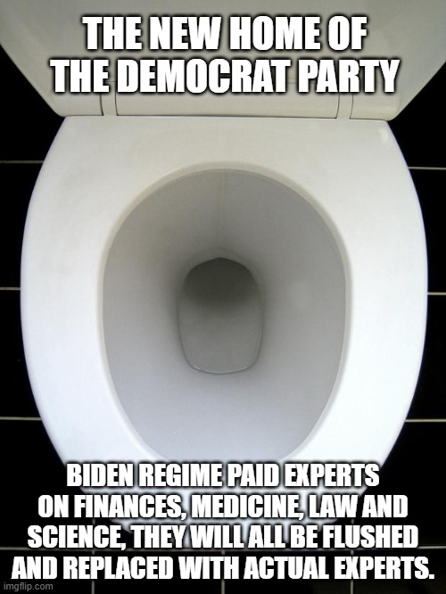 The smell gave them away | THE NEW HOME OF THE DEMOCRAT PARTY; BIDEN REGIME PAID EXPERTS ON FINANCES, MEDICINE, LAW AND SCIENCE, THEY WILL ALL BE FLUSHED AND REPLACED WITH ACTUAL EXPERTS. | image tagged in toilet,democrat war on america,bidenomics,lawfare,censorship,just us | made w/ Imgflip meme maker