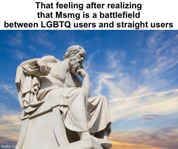 And I’m the straight side | That feeling after realizing that Msmg is a battlefield between LGBTQ users and straight users | image tagged in philosophy,msmg | made w/ Imgflip meme maker