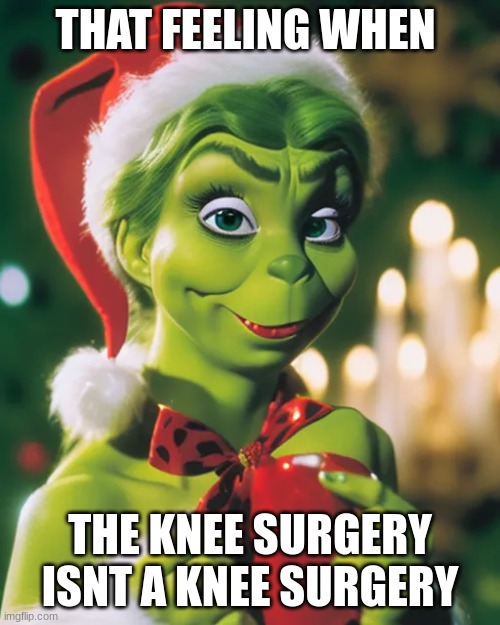 FreakGrinch | THAT FEELING WHEN; THE KNEE SURGERY ISNT A KNEE SURGERY | image tagged in blue grinch,knee surgery,grinch | made w/ Imgflip meme maker