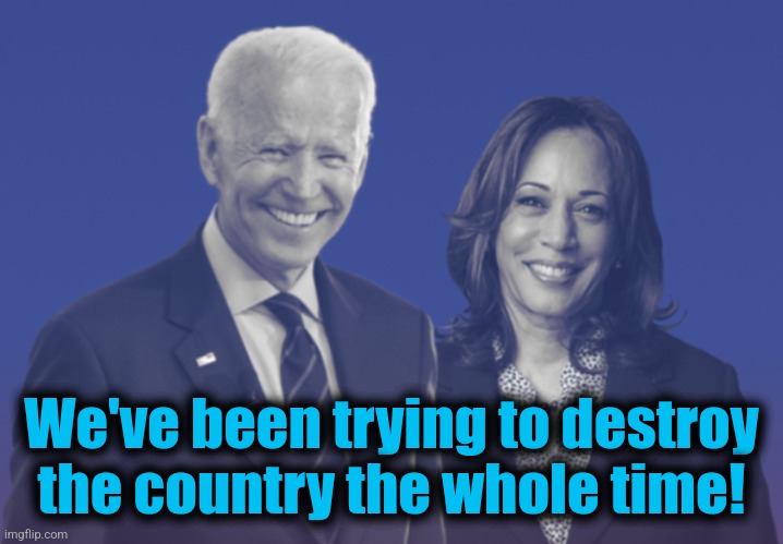 Biden Harris 2020 | We've been trying to destroy the country the whole time! | image tagged in biden harris 2020 | made w/ Imgflip meme maker