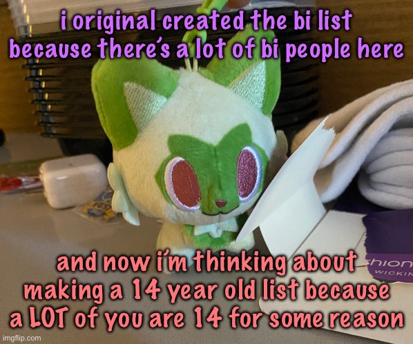 Scrimblo | i original created the bi list because there’s a lot of bi people here; and now i’m thinking about making a 14 year old list because a LOT of you are 14 for some reason | image tagged in scrimblo,cinnabox announcement | made w/ Imgflip meme maker