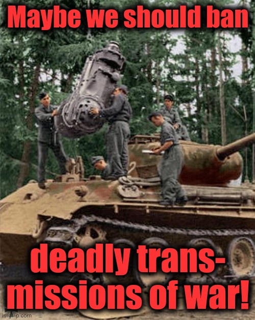 Maybe we should ban deadly trans-
missions of war! | made w/ Imgflip meme maker