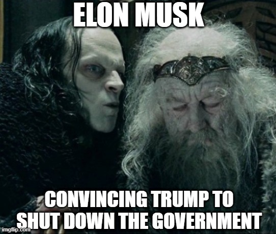 Shut Down the Government | ELON MUSK; CONVINCING TRUMP TO SHUT DOWN THE GOVERNMENT | image tagged in politics | made w/ Imgflip meme maker