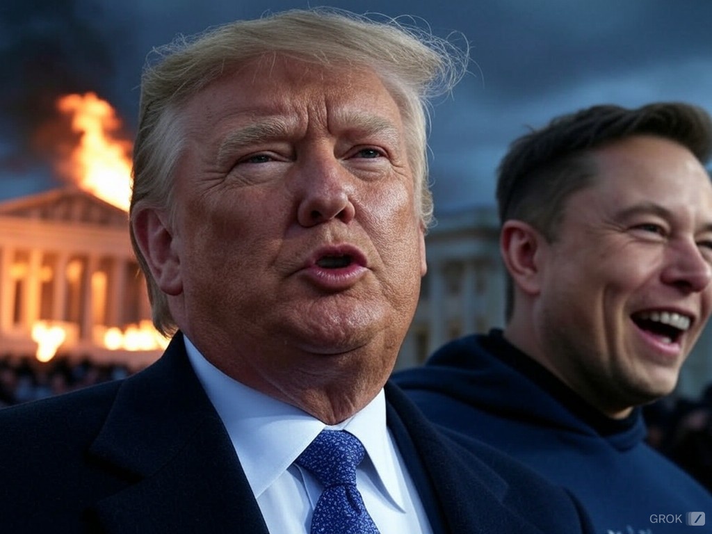 High Quality Donald Trump Elon Musk #Elonald Washington Constitution burns Blank Meme Template