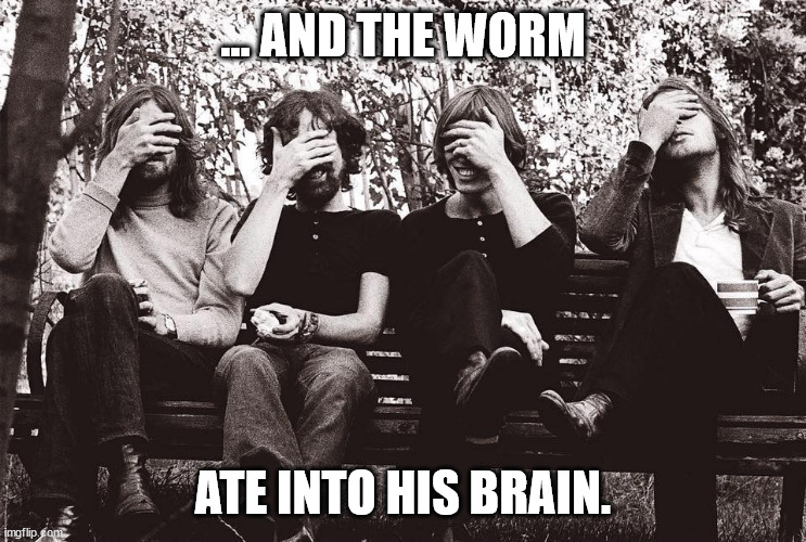 Pink Floyd facepalm | ... AND THE WORM ATE INTO HIS BRAIN. | image tagged in pink floyd facepalm | made w/ Imgflip meme maker