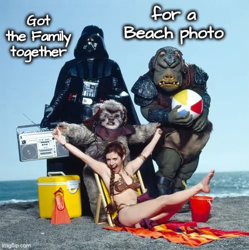 A Seriously Dysfunctional Family | for a Beach photo; Got the Family together | image tagged in star wars,who's your daddy,day at the beach,say cheese,just this once,outtakes | made w/ Imgflip meme maker