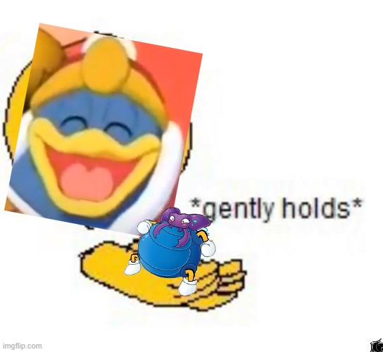 Dedede holds Fatzzy | image tagged in gently holds emoji,bugzzy,king dedede,kirby | made w/ Imgflip meme maker