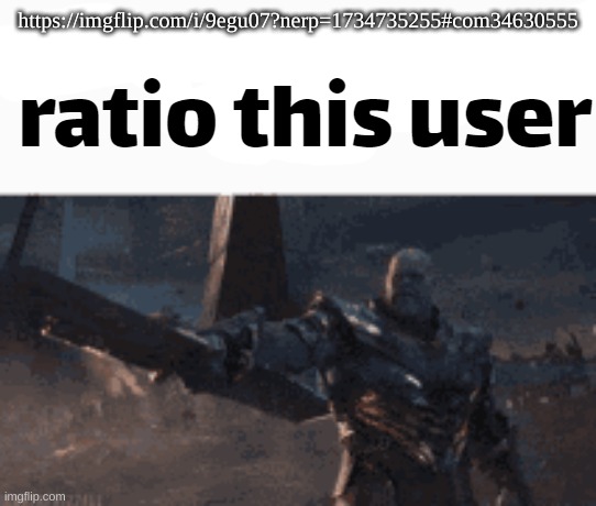 ratio this user | https://imgflip.com/i/9egu07?nerp=1734735255#com34630555 | image tagged in ratio this user | made w/ Imgflip meme maker