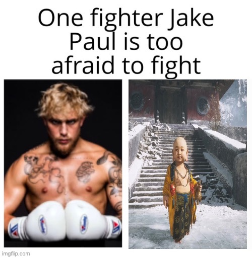 One fighter Jake Paul is too afraid to fight | image tagged in one fighter jake paul is too afraid to fight,memes,black myth wukong,shitpost,funny memes,lol | made w/ Imgflip meme maker