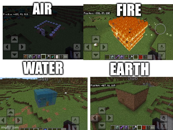 The 4 elemental cursed houses | FIRE; AIR; WATER; EARTH | image tagged in elements,cursed,air,fire,water,earth | made w/ Imgflip meme maker