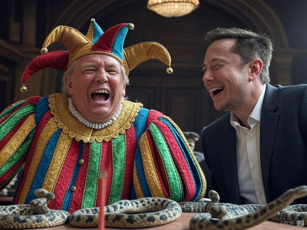 DOGE Musk Trump Jester laughing Blank Meme Template