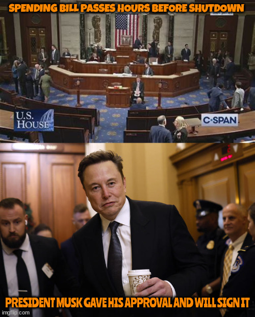 Go away till next year | SPENDING BILL PASSES HOURS BEFORE SHUTDOWN; PRESIDENT MUSK GAVE HIS APPROVAL AND WILL SIGN IT | image tagged in goodbye mike,maga mike,maga musk,jd who | made w/ Imgflip meme maker